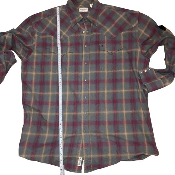 Stetson Men’s Dobby Plaid Long Sleeve Snap Front Flannel Shirt -XL - Picture 12 of 14